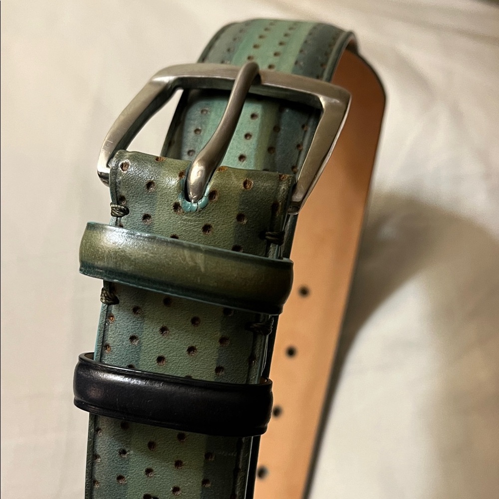 Paul Smith Teal and Black Leather Belt